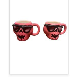 Hyde & Eek! Pink Skull Mug Set With Sunglasses Design Dishwasher & Microwave Saf
